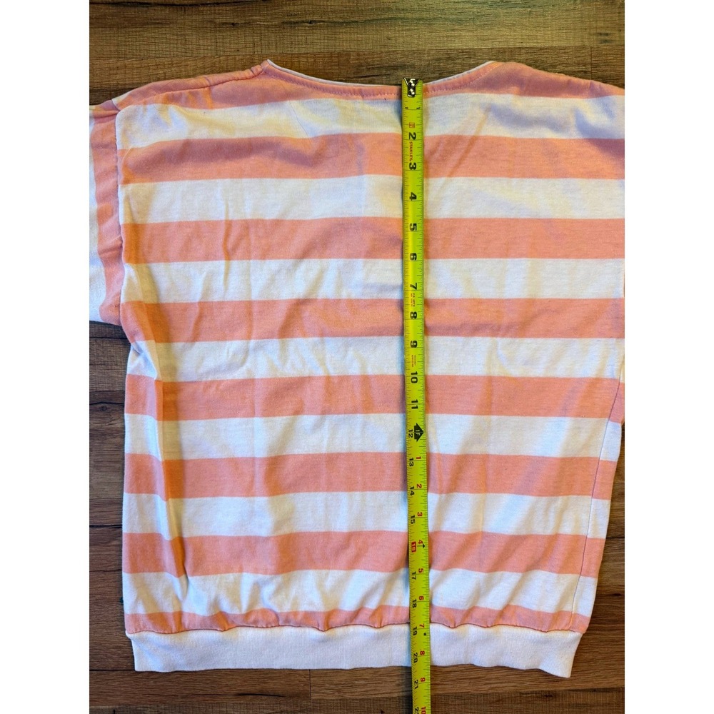 Vintage Knit Top Pink White Striped Henley Vintage Retro Short Sleeve Tee - Picture 4 of 4